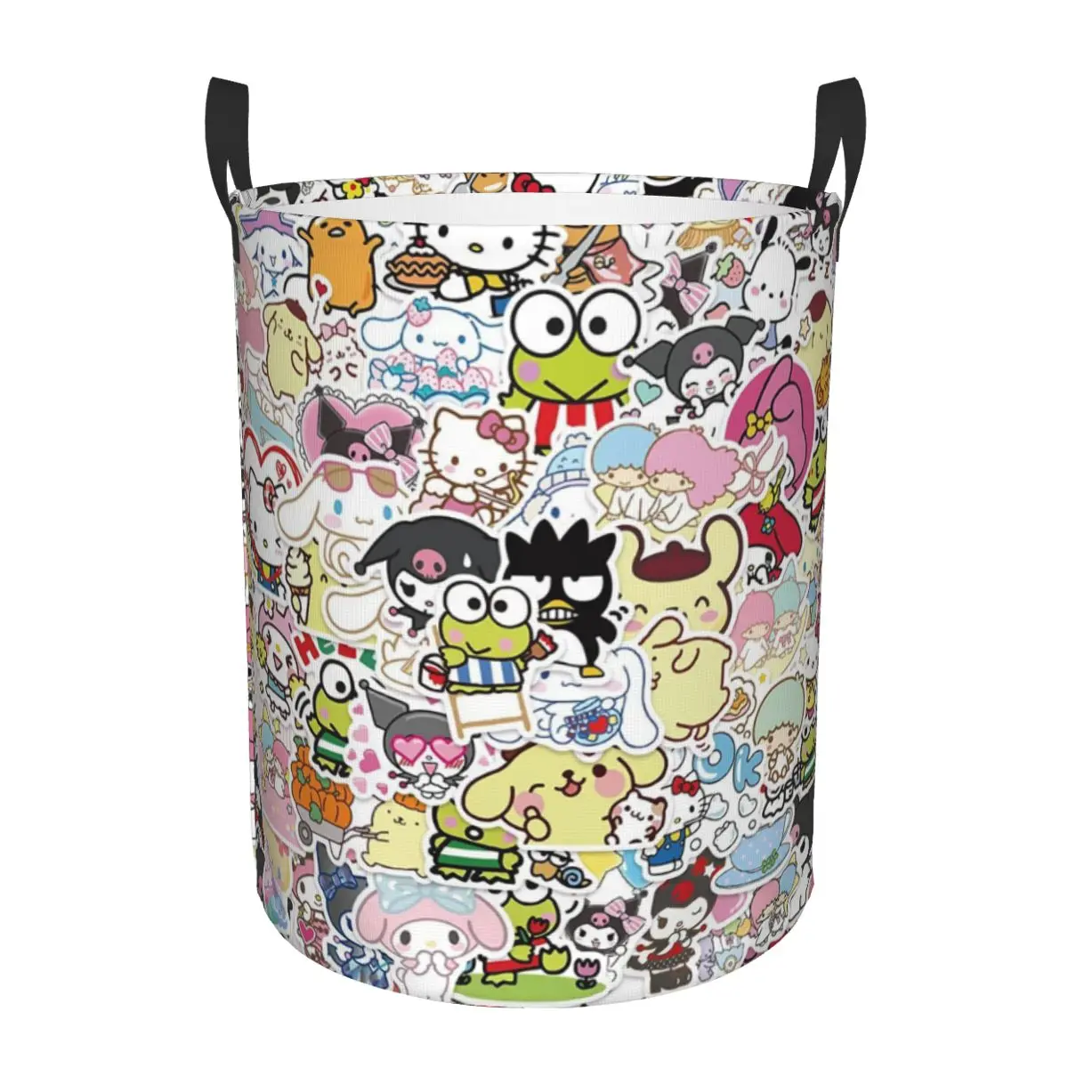 

Breathable Round Laundry Hamper Cinnamoroll Single-Layer Dirty Clothes Basket with Easy-Care Fabric for Home Organization