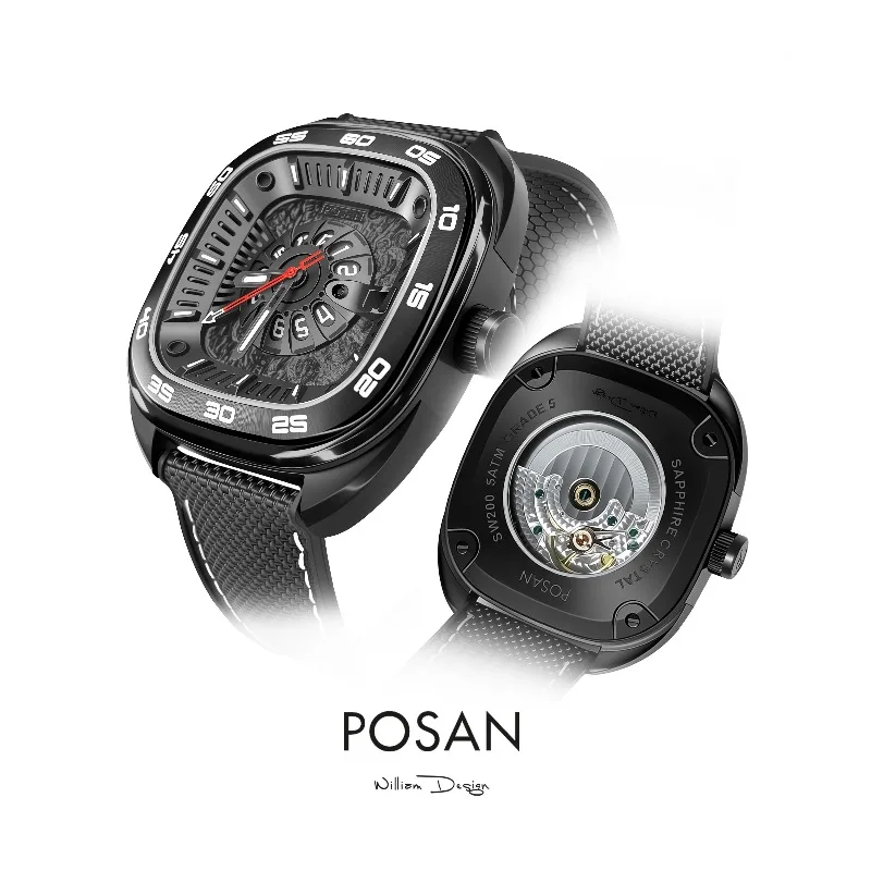 

Мужские роскошные механические часы POSAN PSW-008G, антибликовое сапфировое стекло, титановый корпус, водонепроницаемость до 100 м