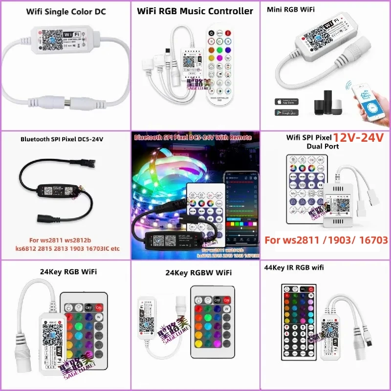 

MagicHome Mini RGB RGBW RGBCCT WiFi Controller DC12-24V 2812 2811 RGB Led Strip Light Timing 16million Colors Smartphone Control