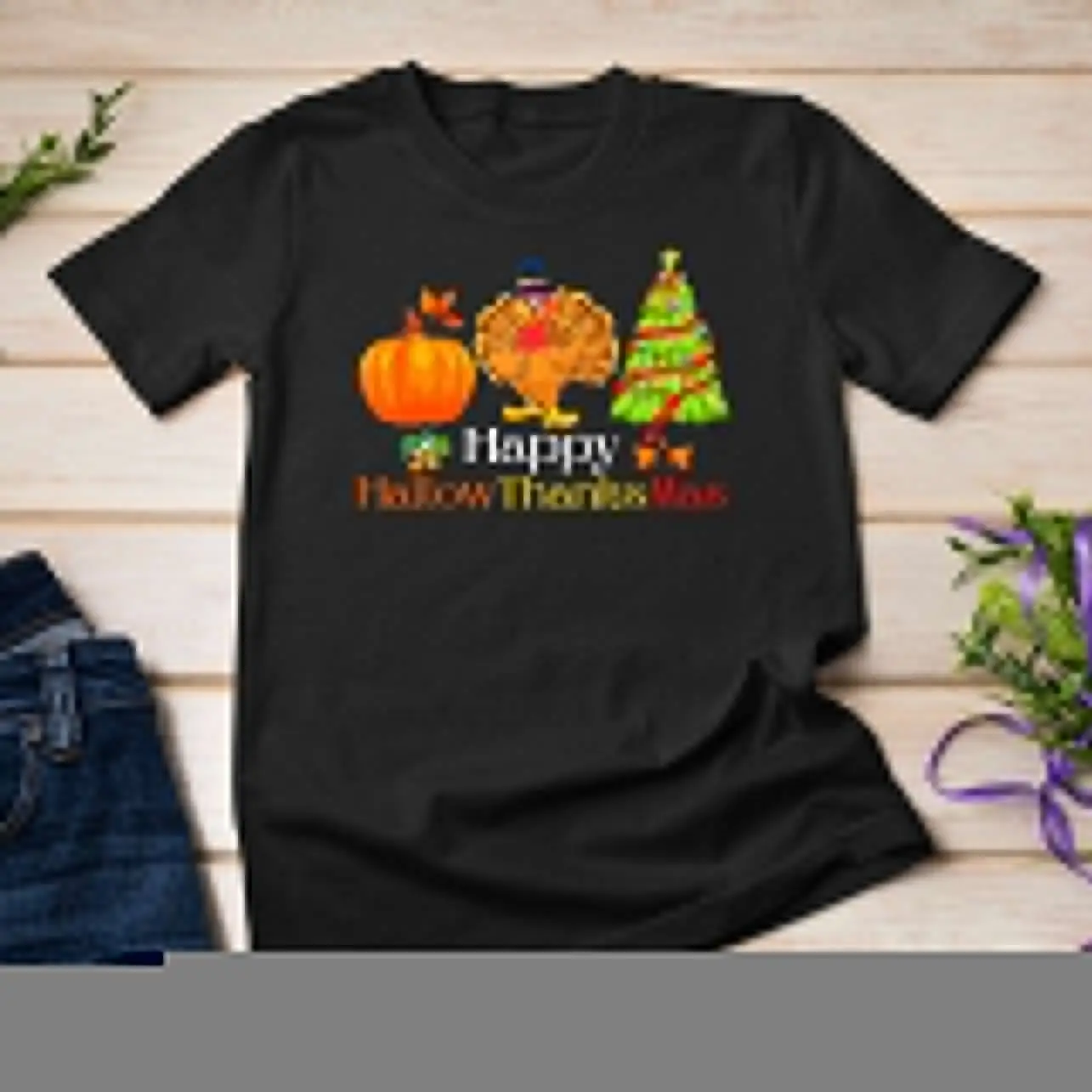 

Праздник Happy HallowThanksMas Рождество Хэллоуин Семейная футболка