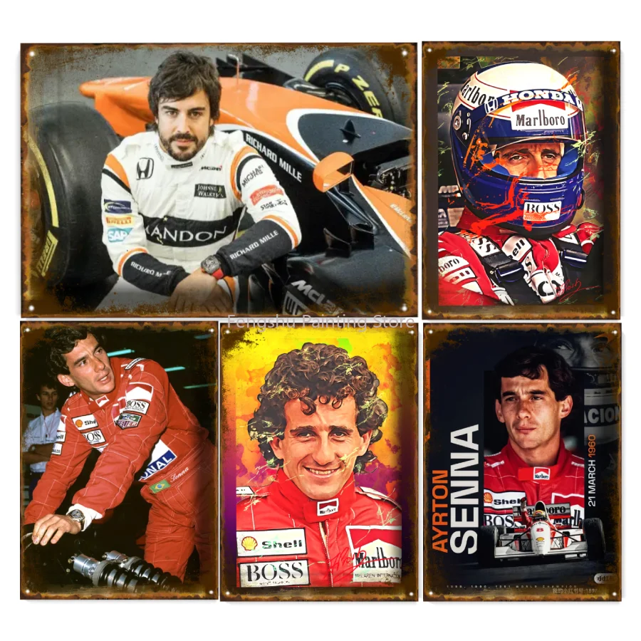 Alain Prost F1 Legend Racing Car Poster Passion Collection Vintage Poster Wall Mural Art Painting Metal Tin Sign Living Decor