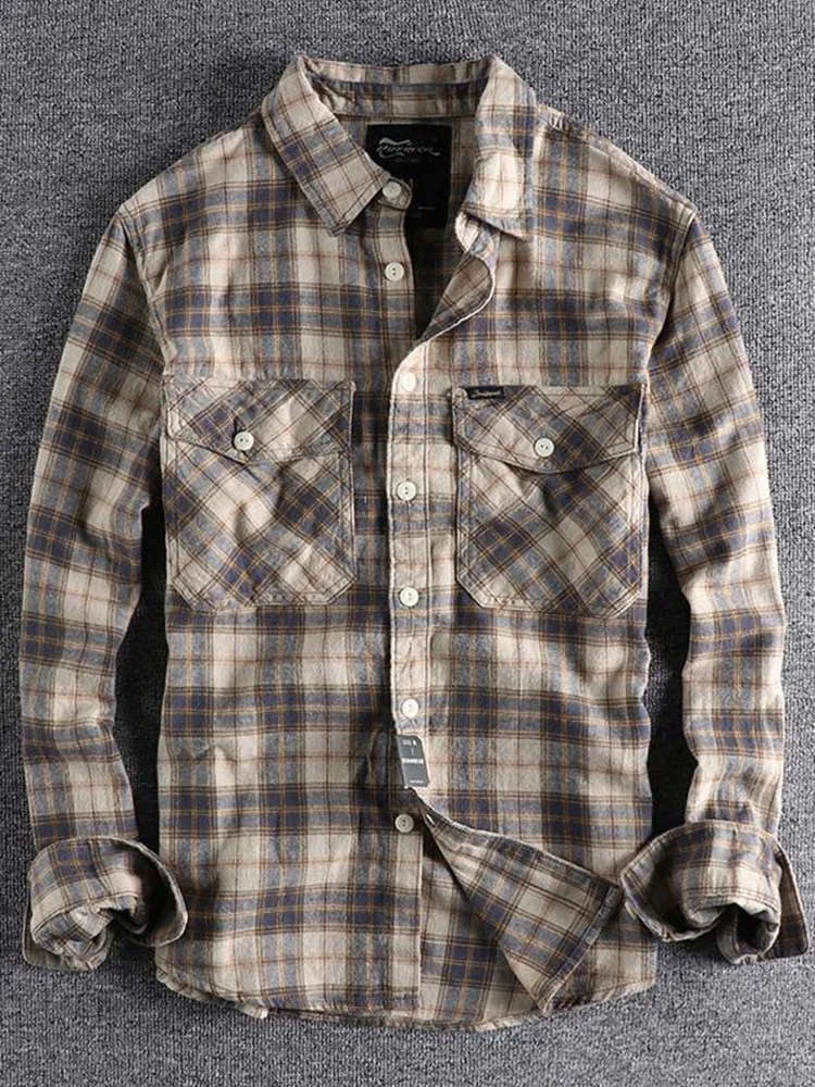 Spring and Autumn New Fashion Trend Retro Plaid Shirt Men's Casual Relaxed Breathable Sports High-Quality Long-Sleeved Shirt