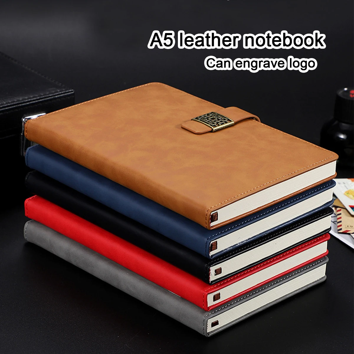 (Can Engrave Logo) A5 Leather Business Notepad, Buckle Travel  Diary, Student Subject Notebook, Excerpt Book, Gift Box Available