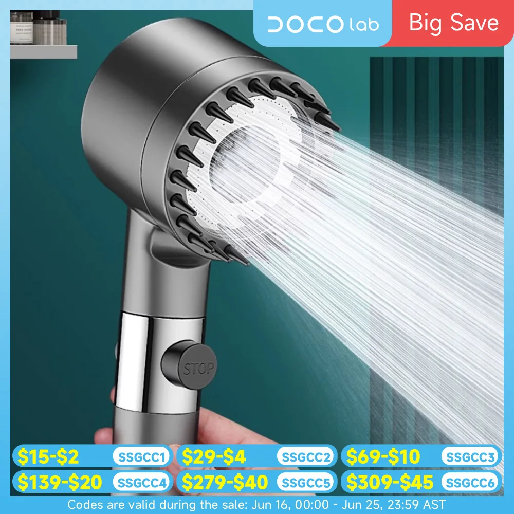

High Pressurized Filter Shower Head 3-mode Adjustable Spray with Massage Brush Rain Faucet Bathroom Accessories