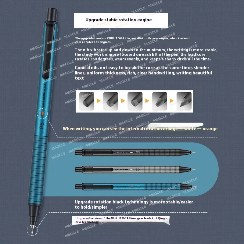 Japan Uni M5-KH/KS Nieuwe zwarte technologie Automatisch roterend potlood, mat metalen penschacht Dubbele snelheid Geen breuk High-end lapicero