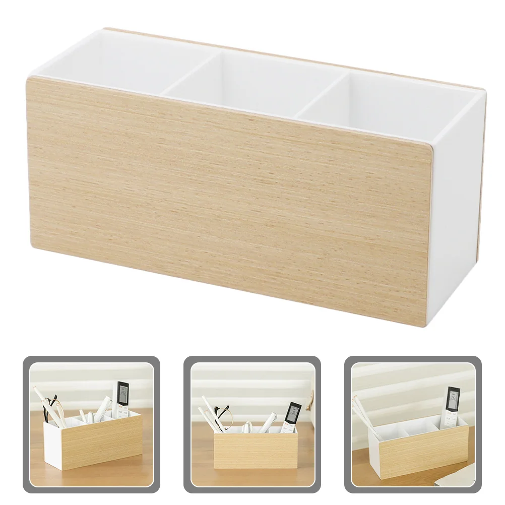 Organizador de compartimentos de madera, portalápices de escritorio y brochas de maquillaje, almacenamiento con Control remoto para organizador de escritorio de oficina y hogar