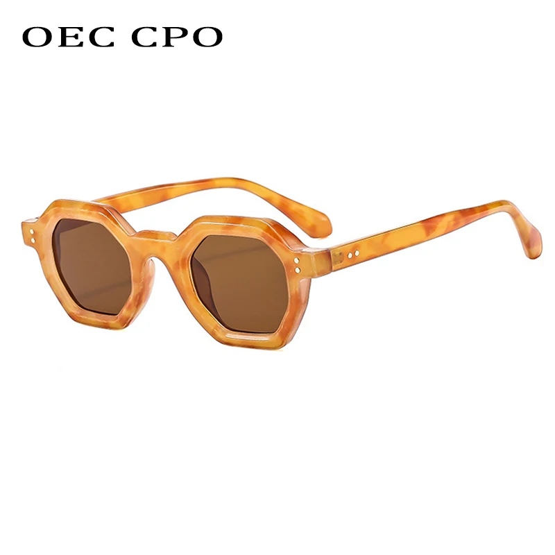 

OEC CPO Vintage Rivets Square Sunglasses Women Fashion Punk Black Brown Shades UV400 Men Sun Glasses Female Eyewear