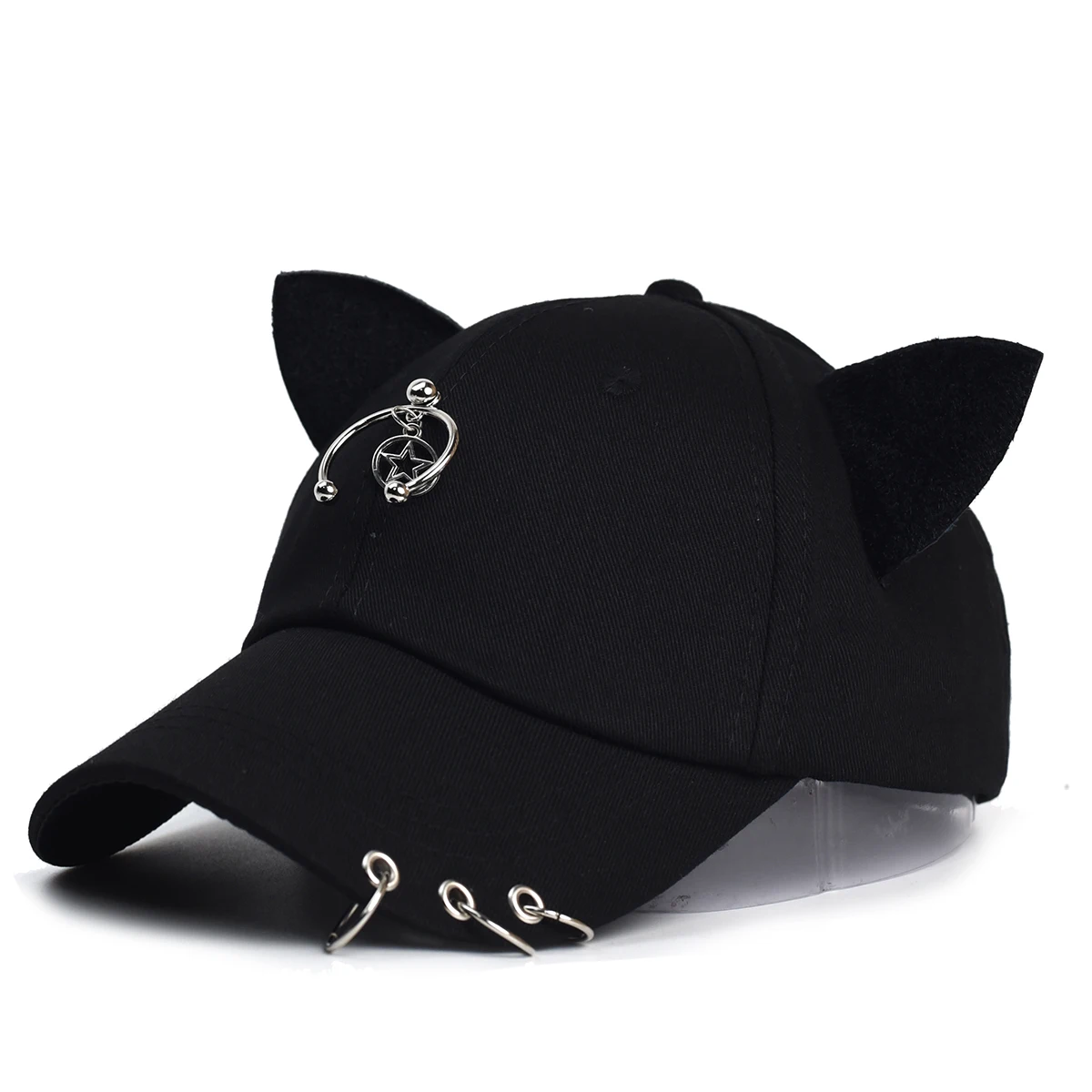 Fashion hip hop cotton baseball cap Creative Piercing Ring Caps Punk Adult Casual Solid Adjustable Unisex hat Snapback hats