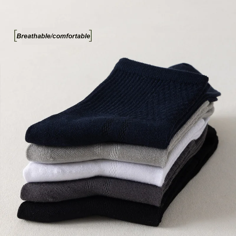 5 Paar/Lot Herren-Bambussocken, Bequeme, Atmungsaktive, Lässige Schwarze Business-Socken für Männer, Hochwertige Herren-Herbst-Winter-Socken, Neu – Detail 7