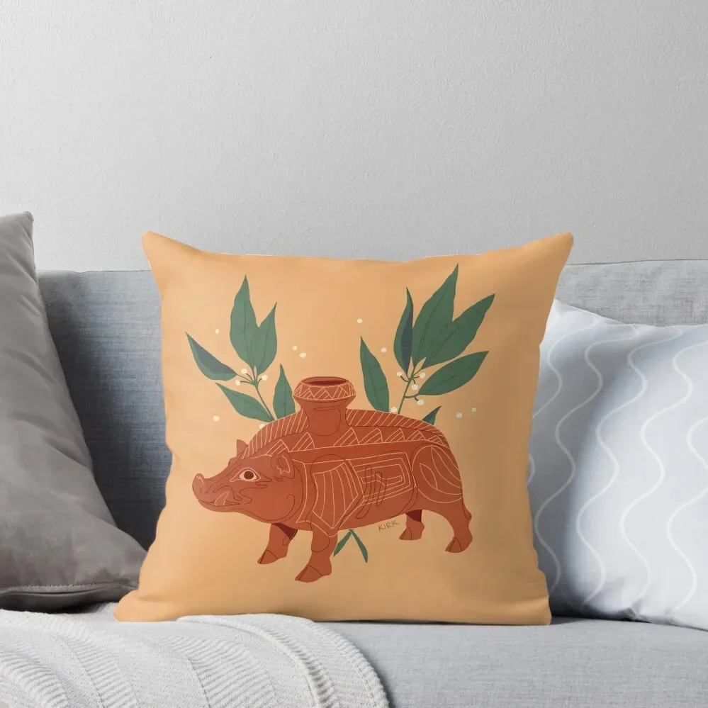 Etruscan Boar Vessel - Floral Artefacts Throw Pillow Ornamental Pillow Sofa Cushions home decor items pillow