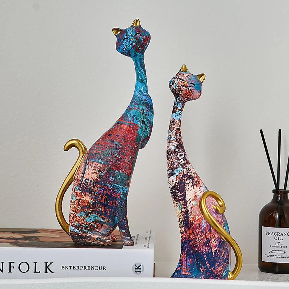 

2pcs Modern Painted Sculpture Interior Home Decor Best Egyptian Cat Statue Living Room Office Accessories easter Decoration