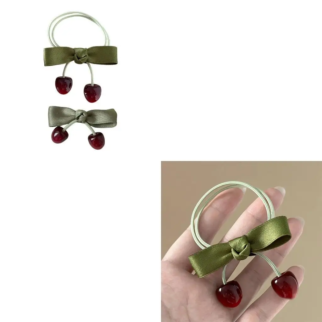39BD Fashionable Cherry Elastic Hair Bands and Hair Clip Set For Baby Girls And Women Stylish And Comfortable Hair Accesories