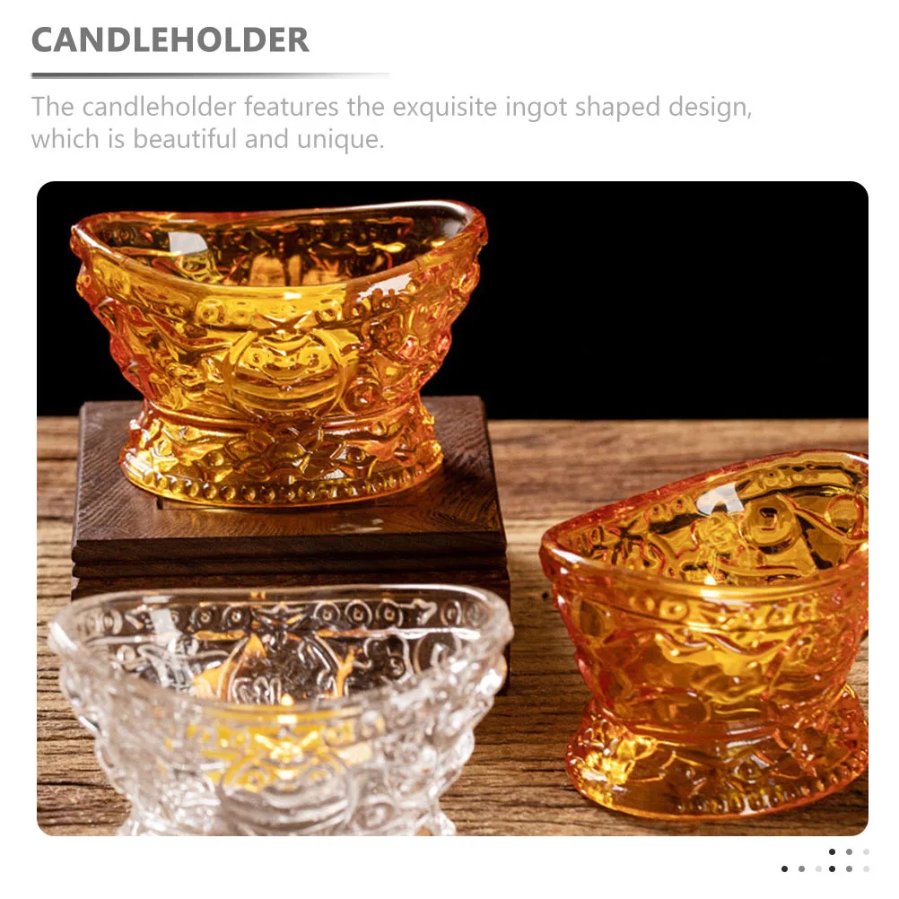 

Glass Holder Ingot Shaped Decorative Compact Tea Light Holder Desktop Stand Religious Glass Ornament