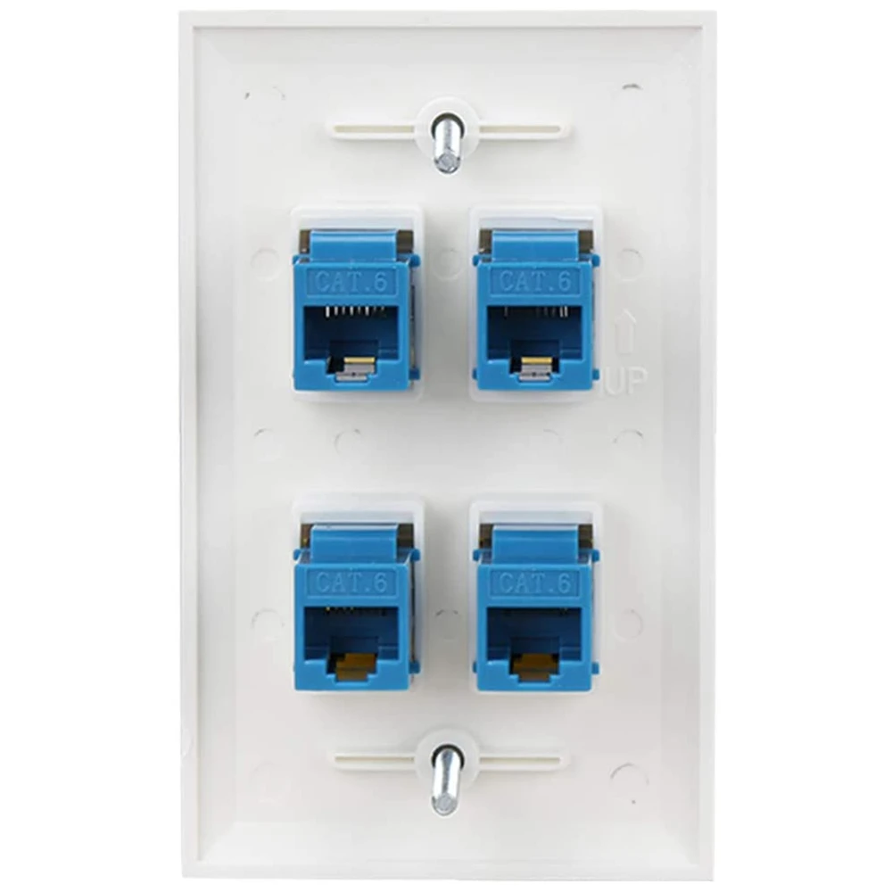 Ethernet Wall Plate 4 Port Wall Plate Female-Female Compatible with for Cat7/6/6E/5/5E Ethernet Devices -Blue