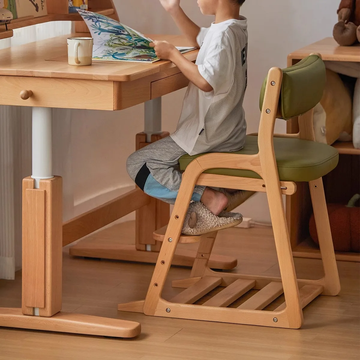 

Children's study chair, all solid wood can be lifted and lowered, simply adjust the height, baby dining chair, multi-functional