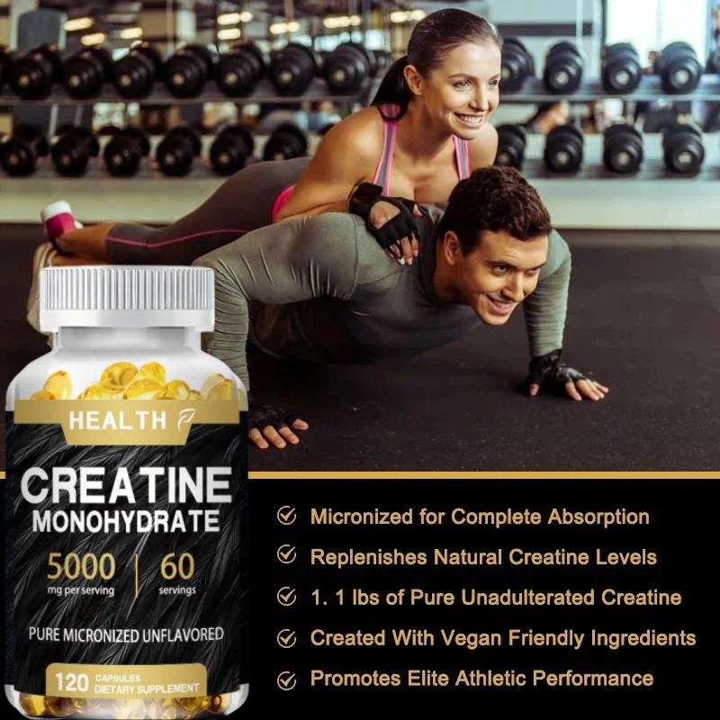 HEALTH  Micronized Creatine Monohydrate 5,000mg 120 Capsules Non-GMO | Gluten-Free |