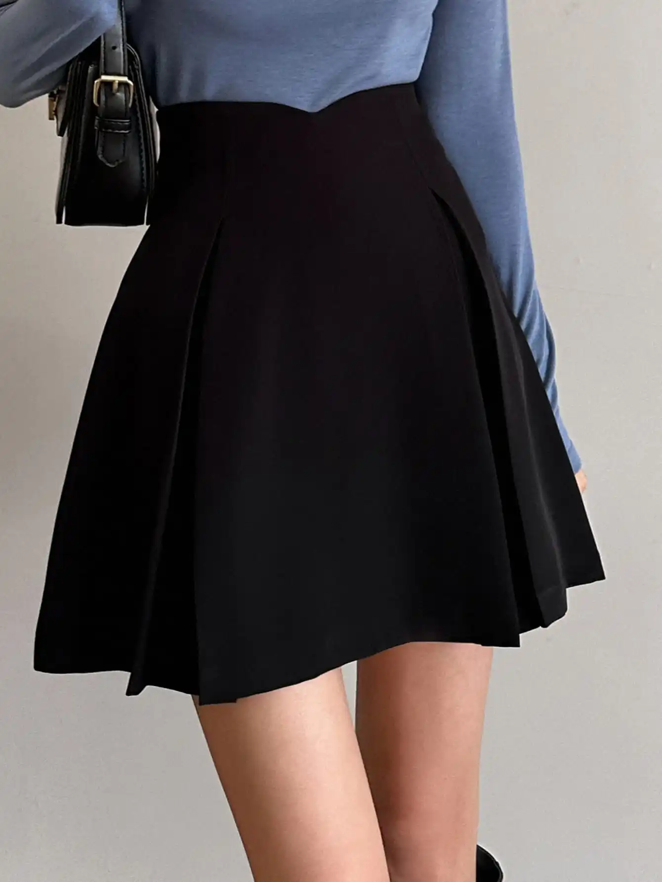 

Однотонная плиссированная юбка А-силуэта с высокой талией для женщин, повседневная осенняя одежда