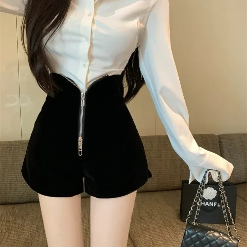 

2024 Women Spring Autumn New High Waist Sexy Shorts Female Loose Casual Clothes Ladies Solid Color Zipper Short Pant U749