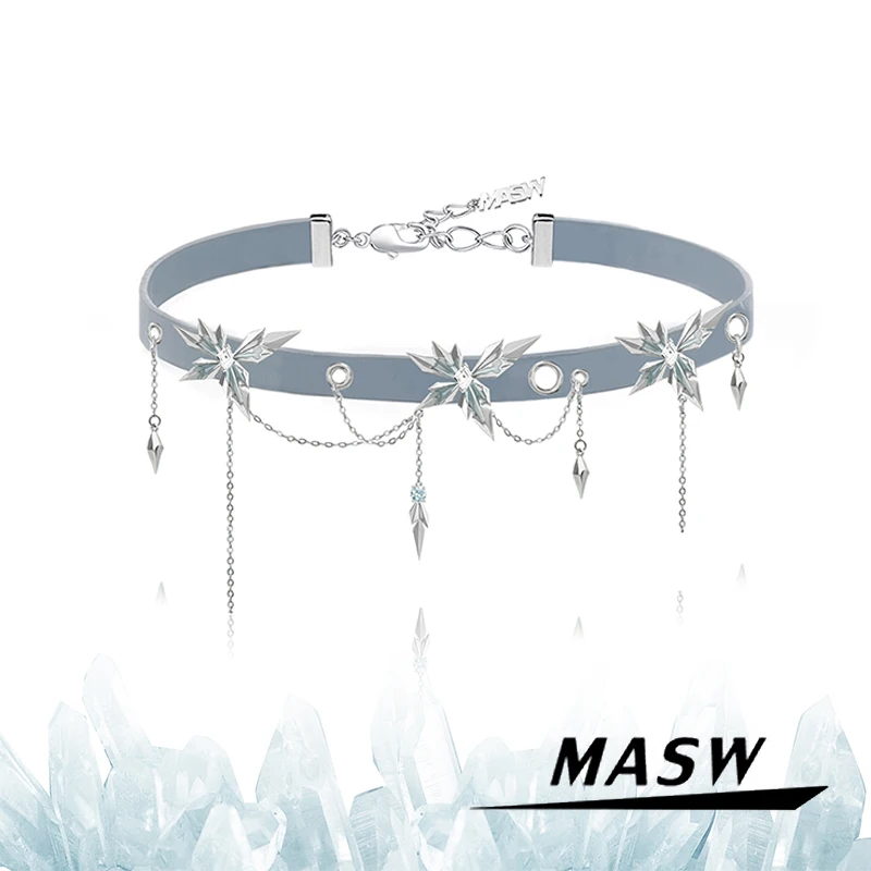 

MASW Original Design Cool Trend Ice Sense Series Blue PU Choker Necklace For Women Girl Party Gift Modern Jewelry 2024 New