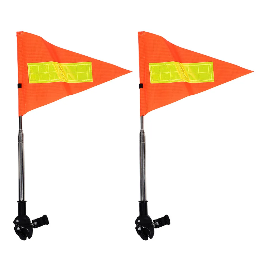 2pcs-telescopic-safety-flag-orange-reflective-triangle-for-golf-cart-wheelchair-stroller-cycling-off-road-vehicle-12cm-20cm