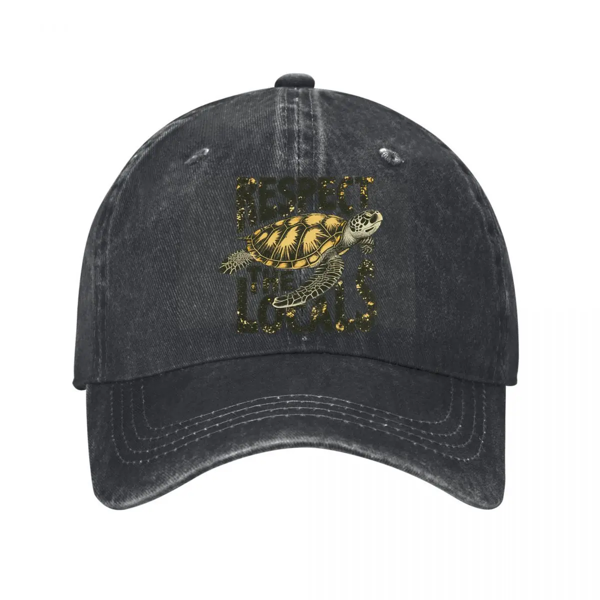Respect The Locals Sea Turtle Ocean Conservation Baseball Cap Men Women Distressed Washed Sun Cap Outdoor Workouts Hat