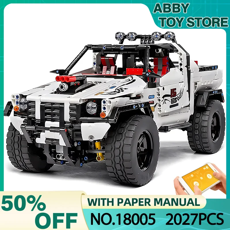 MOULD KING 18005 Technical Pick Up Truck MOC-2412 APP Motorized Silver Flagship Off-road Car Building Blocks Bricks Toys For Kid