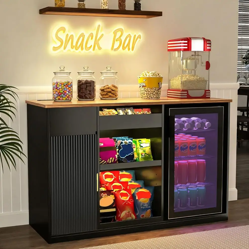 Snack Bar Cabinet with Ridge Space, Snack Organizer, Black | Display Shelves, Ridge Space for Drinks, Luted Cabinet, Der Storage