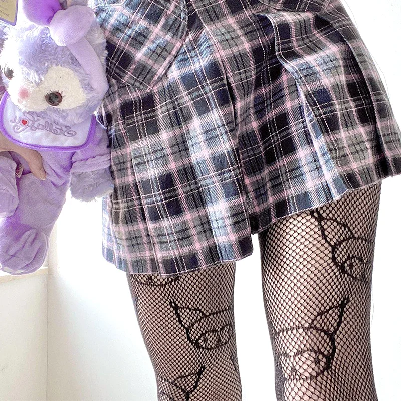 Sanrio Cute Cartoon Kuromi Fishnet Hollow Sexy Black Stockings Kawaii Anime Jk Base Anti-Hook Thin Pantyhose Girl Gift New