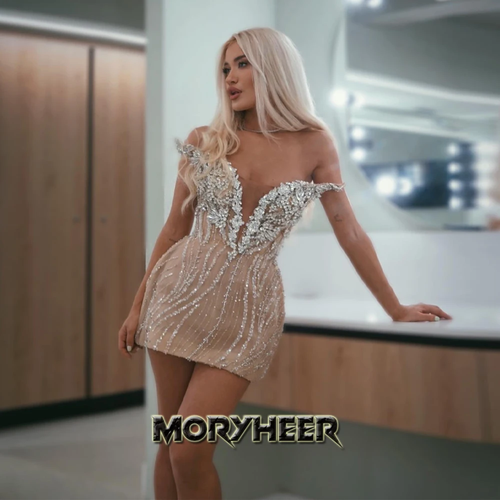 MORYHEER Trendy Above Knee Short Cocktail Dress Backless Sleeveless Rhinestones Tulle Mermaid Homecoming Dress Customized