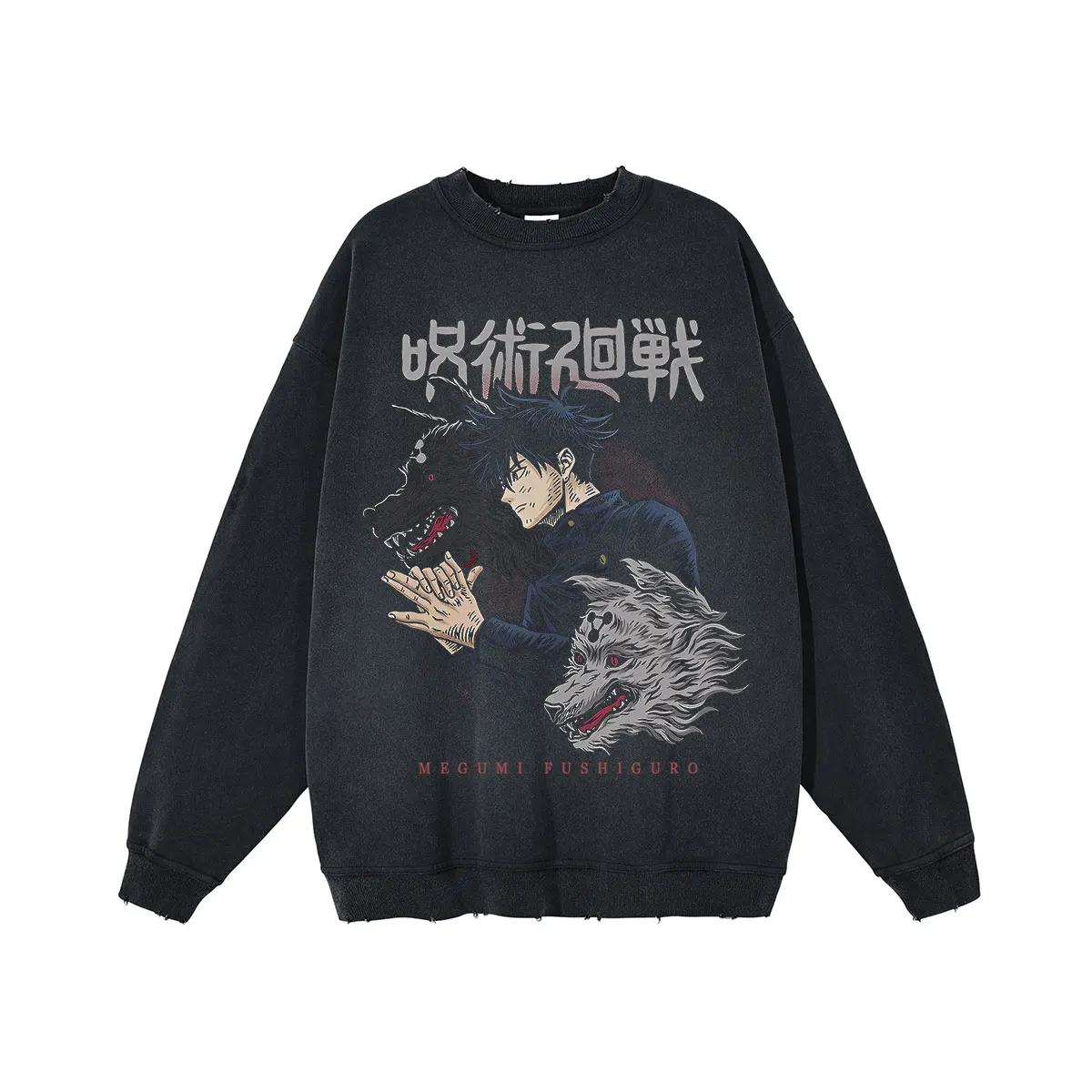 Anime Jujutsu Kaisen Round Neck Washed Pullover Casual 100% Cotton Men Women Hip Hop Harajuku Streetwear Vintage Sweatshirt