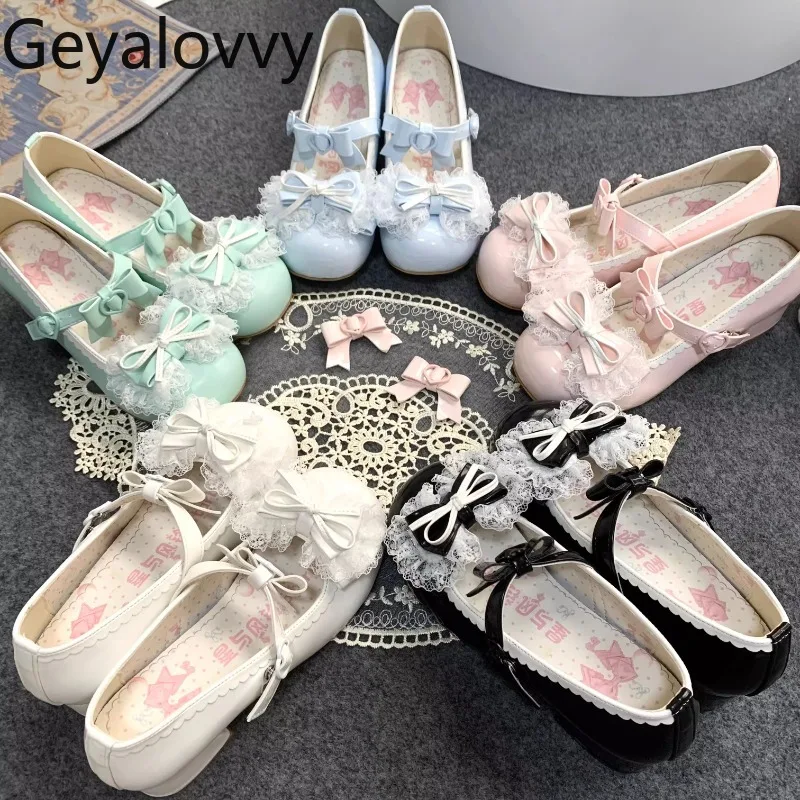 

Оригинальные японские туфли Мэри Джейн с кружевом и бантом в стиле Лолиты, летние милые и милые универсальные женские туфли на танкетке для девочек