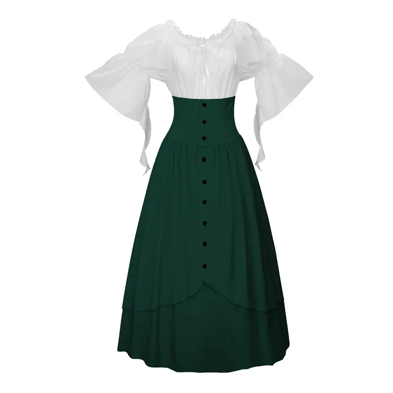 New Renaissance Medieval Dance High Waisted Button Up Skirt Gothic Irregular Top Halloween Party Dress Palace Retro Long fy1;