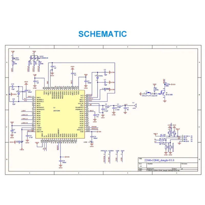 HFES NRF52840 Dongle USB Dongle Bluetooth 5.3 Dongle Adapter For Eval Bluetooth Development Tool Module Automation Modules
