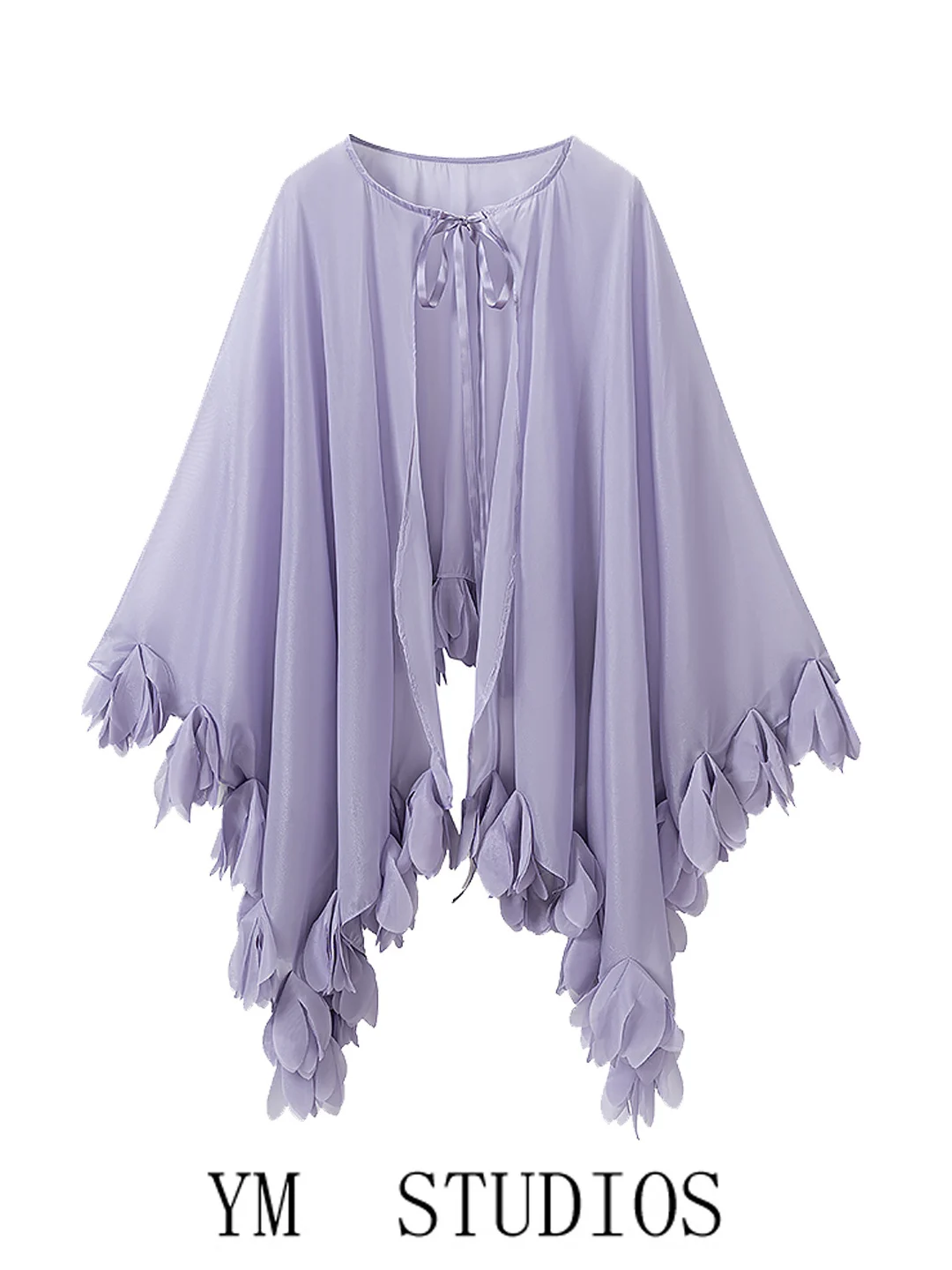 Women's Long Sleeve Floral Print Poncho Shawl with Belt Summer Sun Protection Outerwear Loose Fit Polyester Fabric