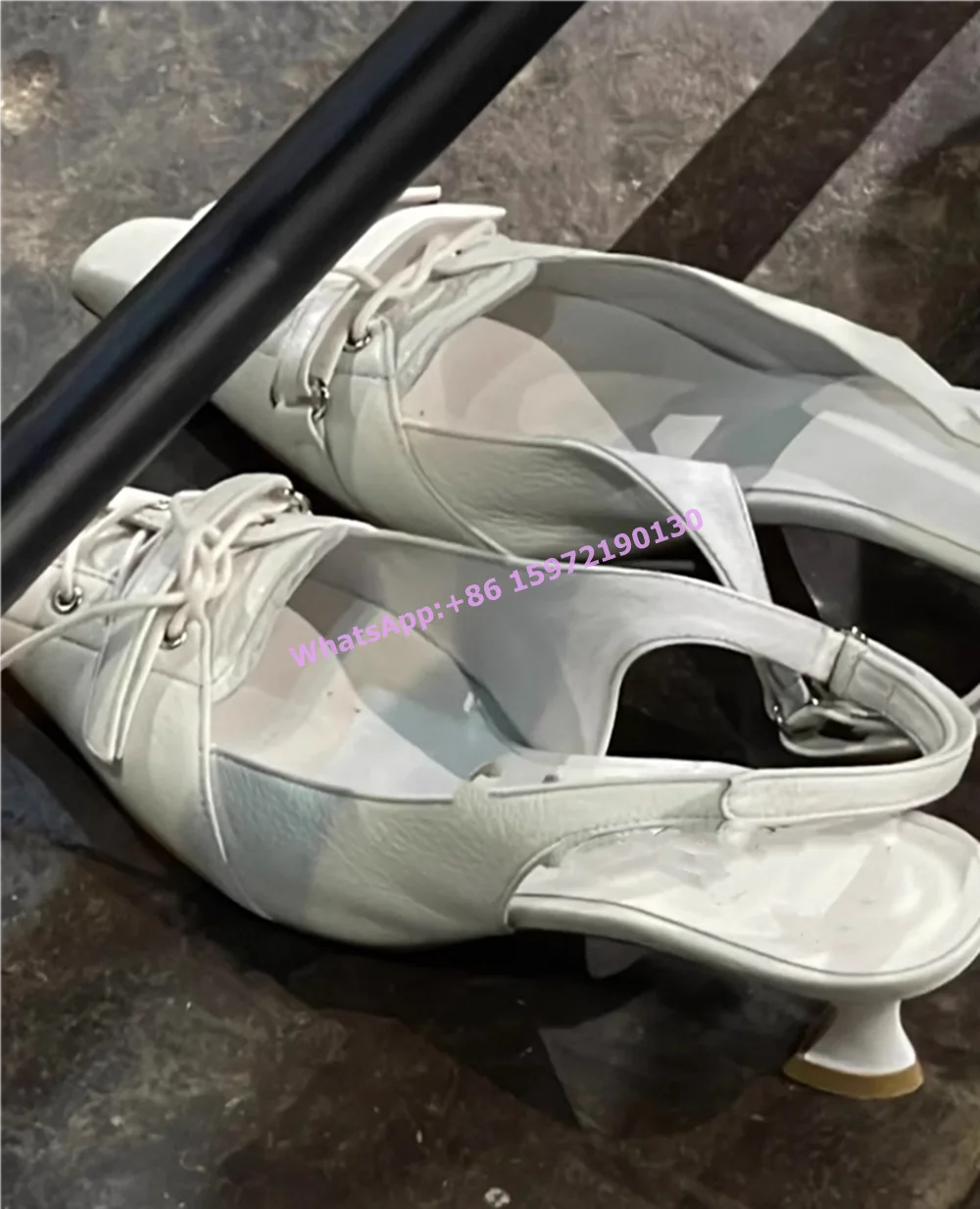 Solid Lace Up Sandals Shallow Silvery White Square Toe Hook&loops Kitten Heels Cross Tied Shoes Women's Summer Leisure Shoes