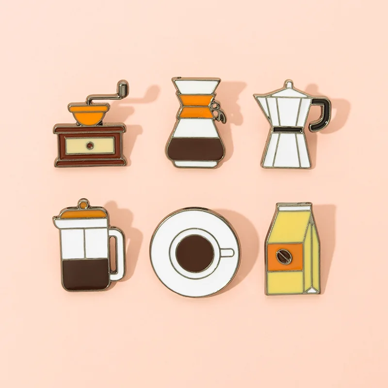 Complete set of coffee mixing equipment cup milk box Enamel Pins Cute Women Brooch Denim Jackets Lapel Pin Decoration Badge Fash