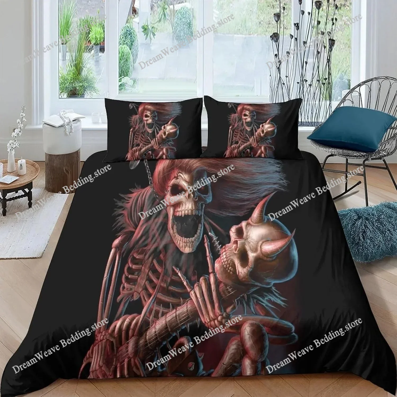 

3D Print Heavy Metal Band Slayer Rock Bedding Set Duvet Cover Bed Set Quilt Cover Pillowcase Comforter King Queen Size Adult