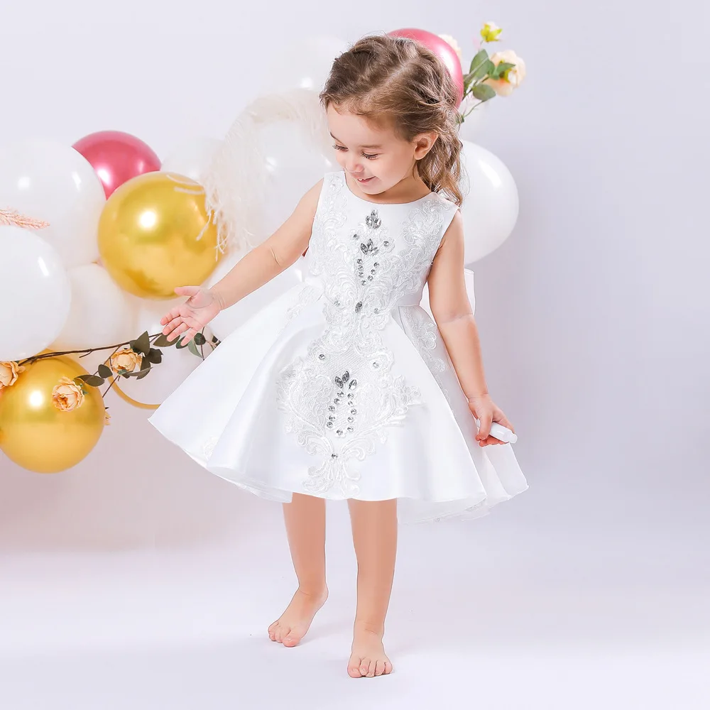 Baby Girl Clothing Luxury Customized Girls Party Dress Baptismal White Dress Children's First Communion Costume Birthday Dress