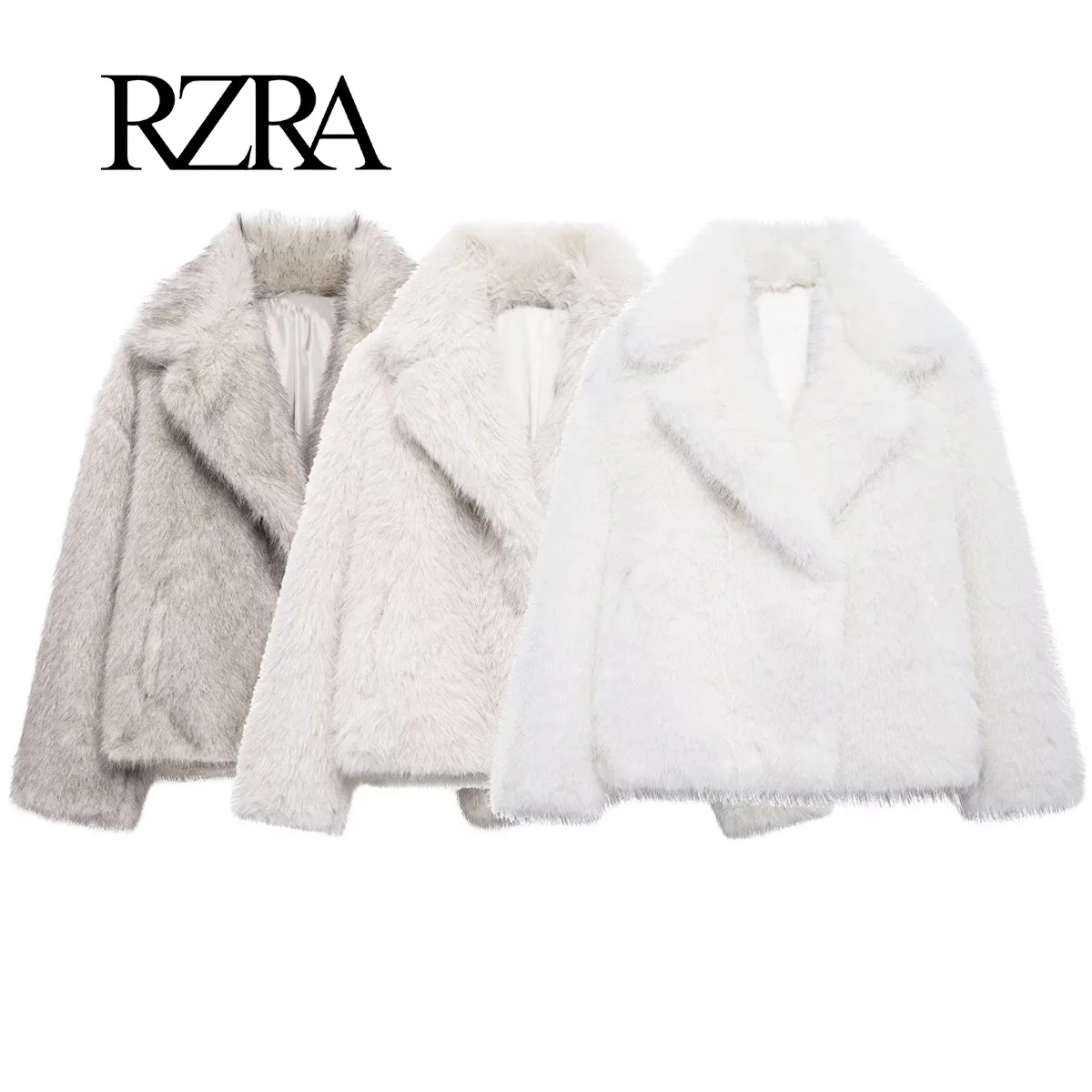 RZRA women's autumn and winter new 2024 artificial fur effect coat lapel multi-color optional fashion fashion girl temperament c