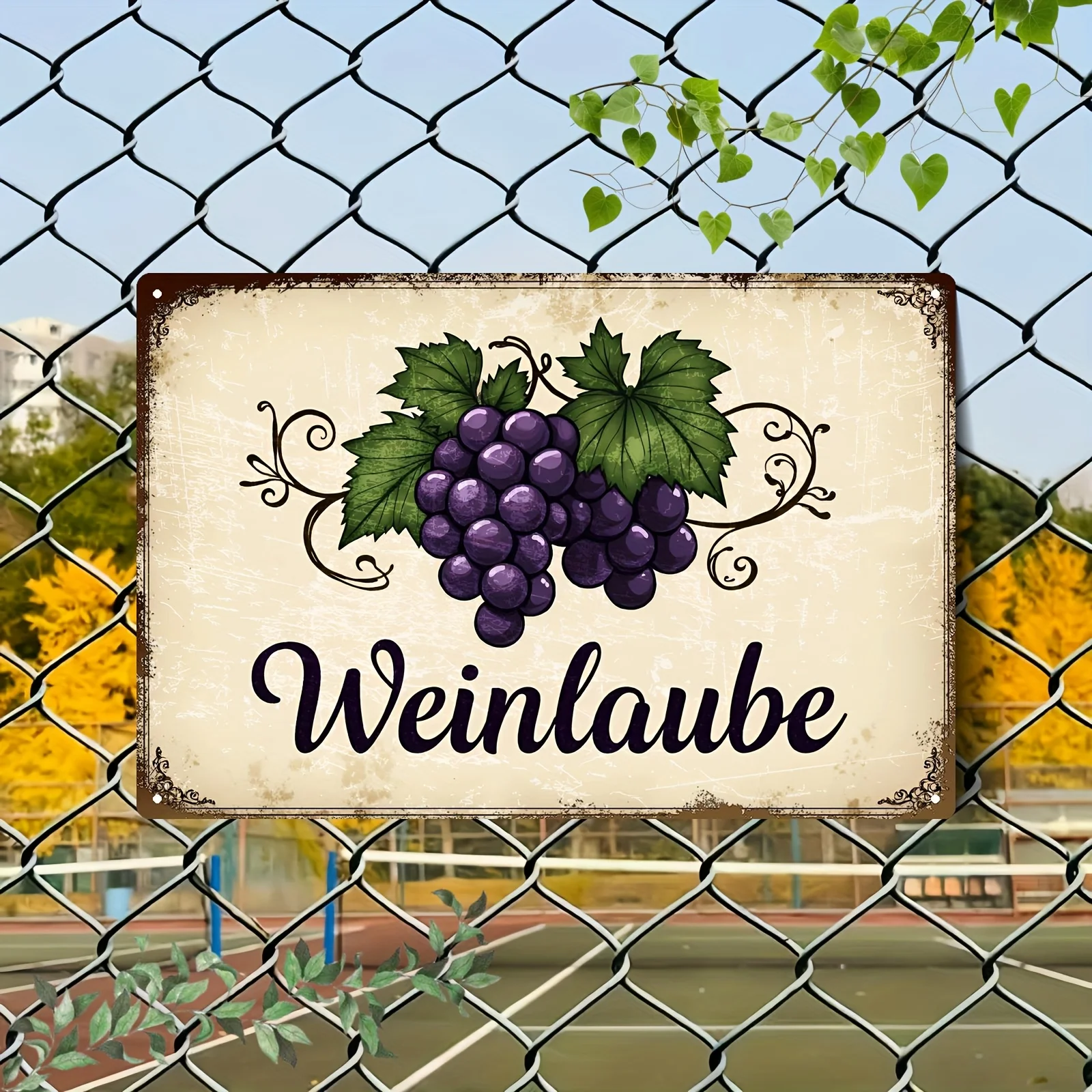 2D Flat, 1pc 1pcs Vintage German Text & Grape Pattern Aluminum Sign - Retro Wall-Mountable Wine Plaque Suitable for Bar, Wine