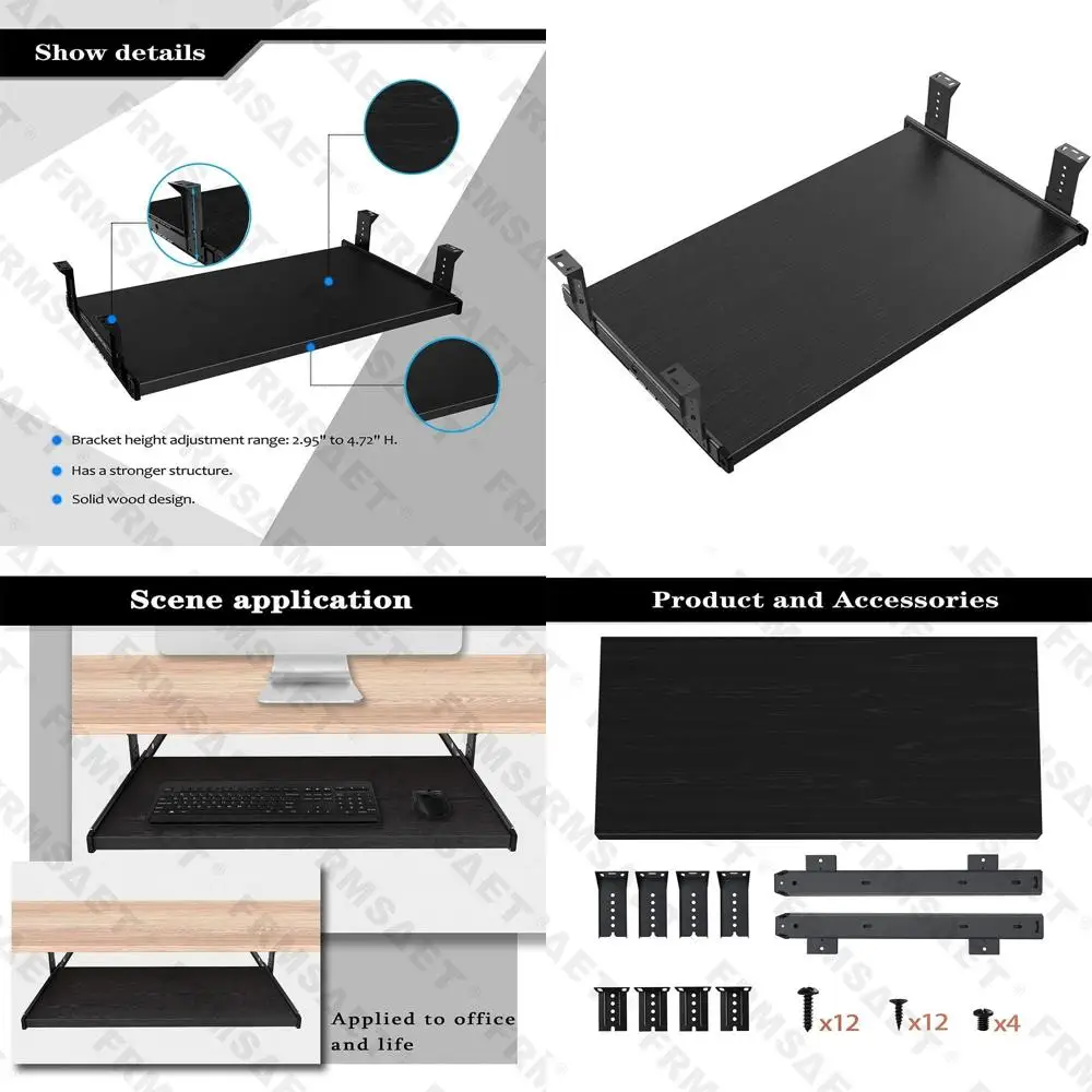 

Adjustable Height Under Desk Wood Keyboard Tray, 24 Black