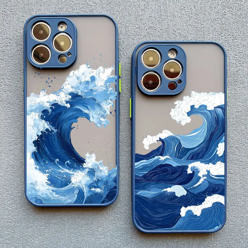 

Anime Ocean Giant Wave Phone Case For iPhone 17 16 15 11 12 14 13 Pro Max Mini XS X XR 7 Plus 17E Shockproof Matte Cover Fundas