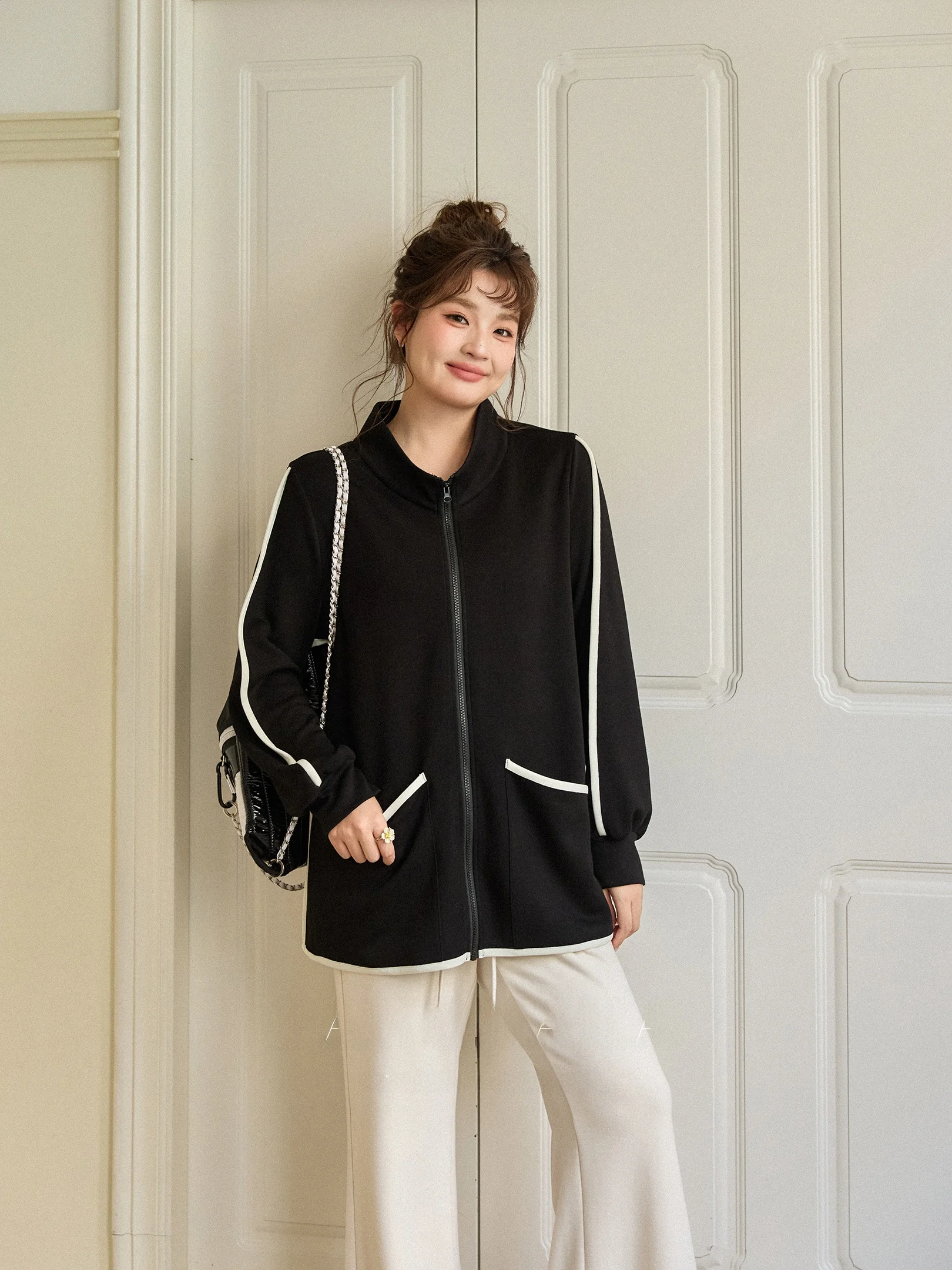 

plus Size Women's Casual Sweatshirt Jacket Loose Fit Spring Autumn Slimming Open Cardigan Weekend Wear Comfortable Outerwear