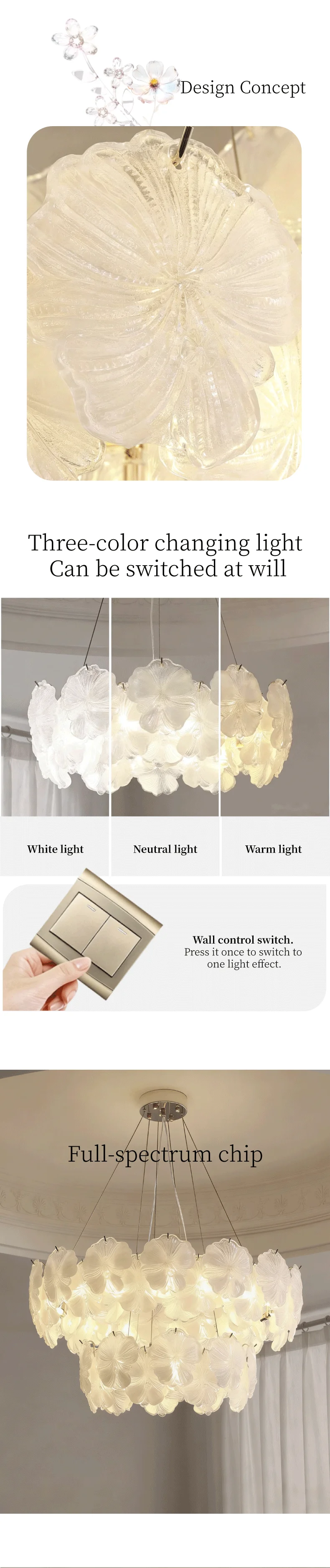 Flower Glass E14 LED Pendant Lights Living Room Luminaires