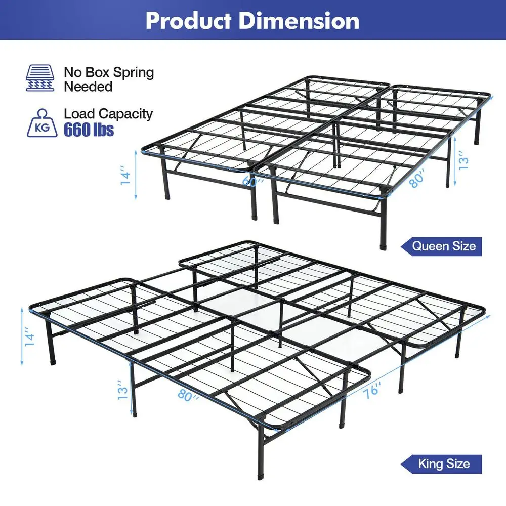 

Folding Bed Frame, Queen King Size Portable Bed Base for Kids, Teens amp Adults, ToolFree Assembly, No Box Spring Needed, 660 L