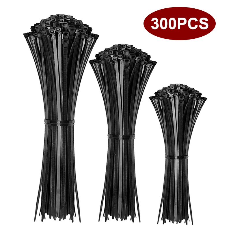 100/300 قطعة الذاتي قفل البلاستيك النايلون التعادل الأسود الربط حزام كابل التعادل مجموعة كابل البريدي التعادل الربط حلقة البريدي يلتف حزام التعادل #4