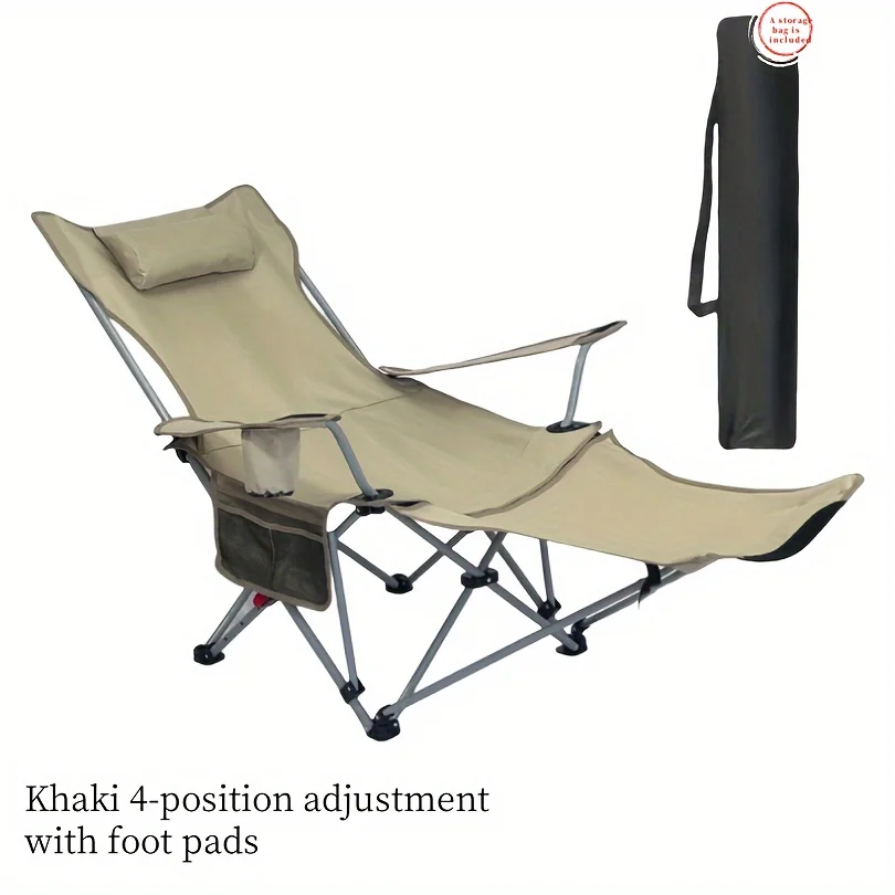 Portable Folding Camping Chair, 4-position Adjustment, Ergonomic Stainless Steel Frame, Suitable for Office Naps and Fishing