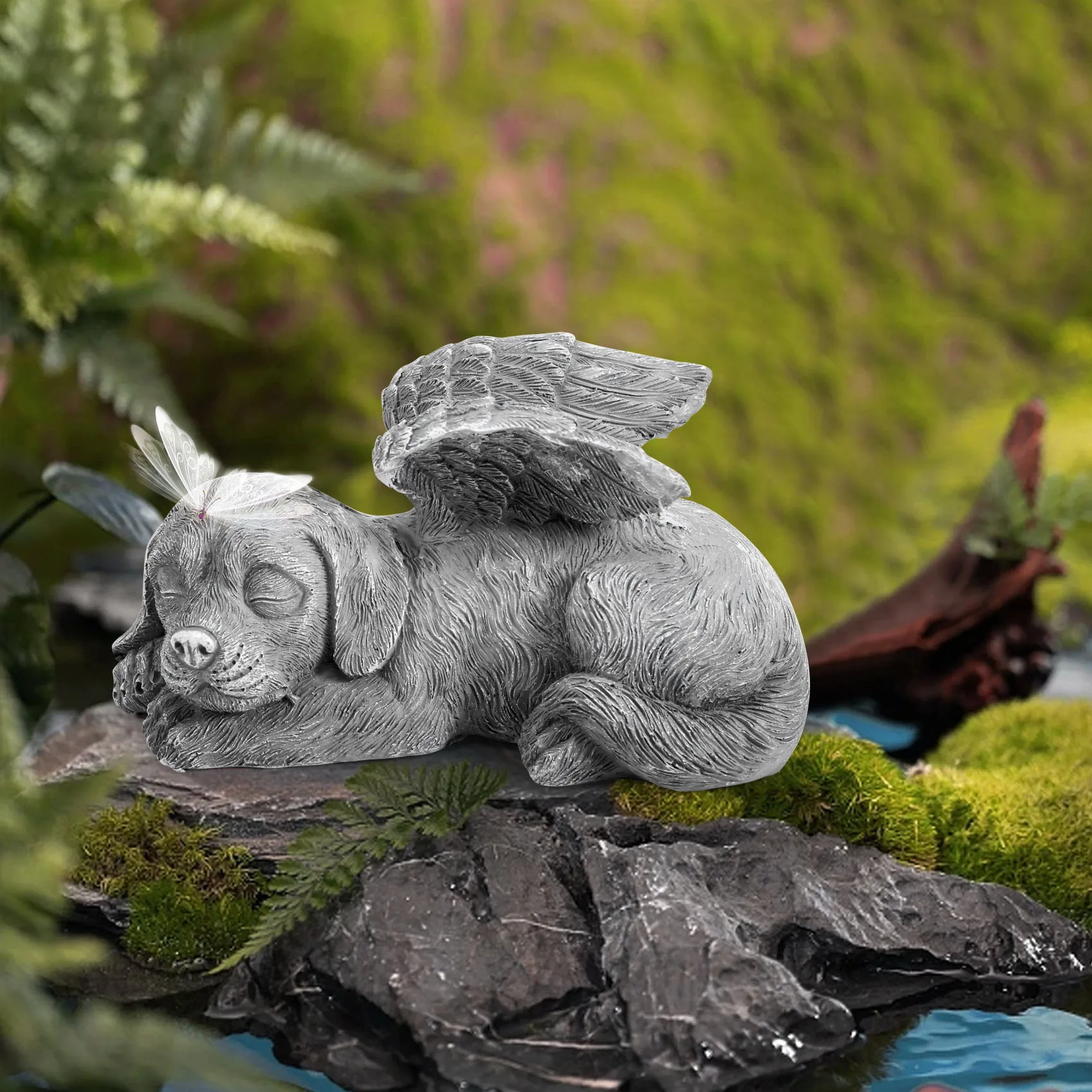 Dog Angel Pet Memorial Tombstone Marking Carved Statue, Resin, Stone