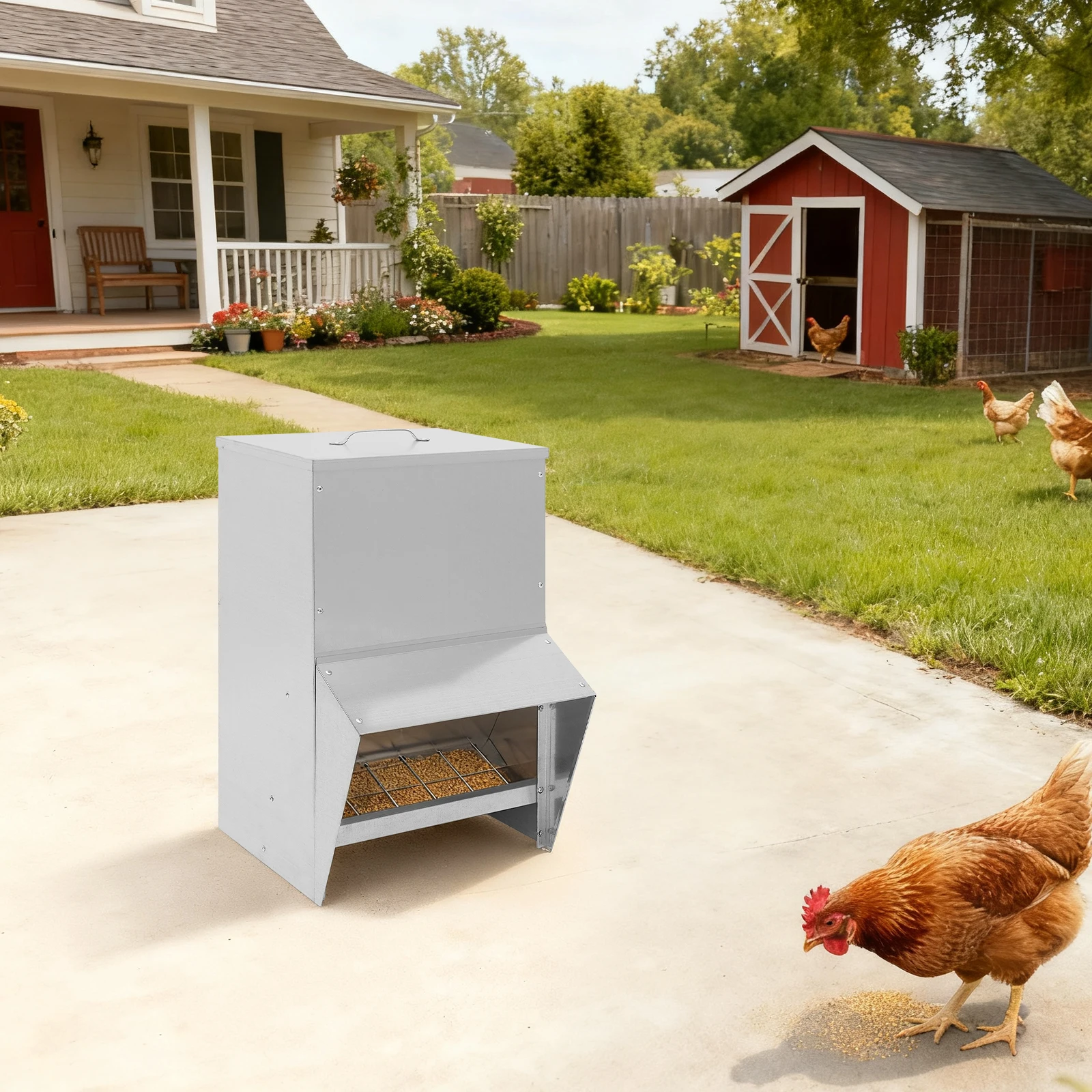 25L تغذية الدواجن تغذية الدجاج مع المظلة المضادة للمطر قدرة عالية للدجاج البط تركيا صندوق تغذية قفص حمامة المغذية