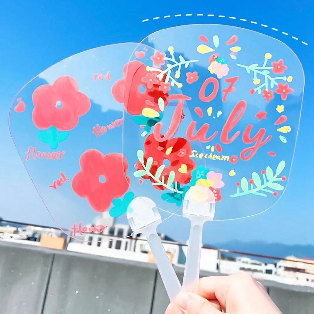 Multi-functional Plastic Transparent Fan Handheld Round Blank Painting Fans Unfinished Thicken Graffiti Fans for Wedding